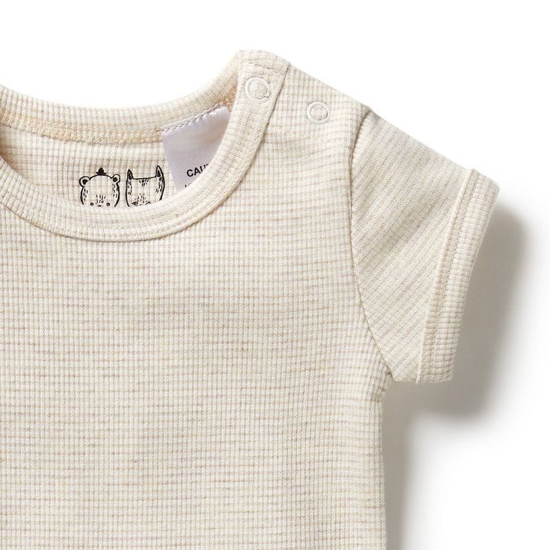 Wilson & Frenchy Girls Onesie Organic Stripe Rib Bodysuit - Oatmeal