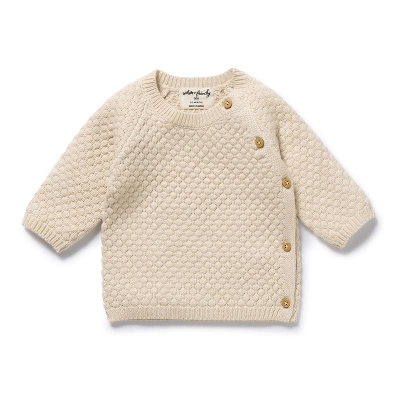 Wilson & Frenchy Unisex Jumper NB Cream Organic Knitted Bubble Kimono Cardigan