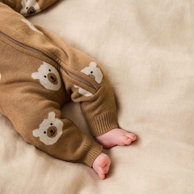 Wilson & Frenchy Unisex Onesie Beary Cute Organic Knitted Jacquard Growsuit