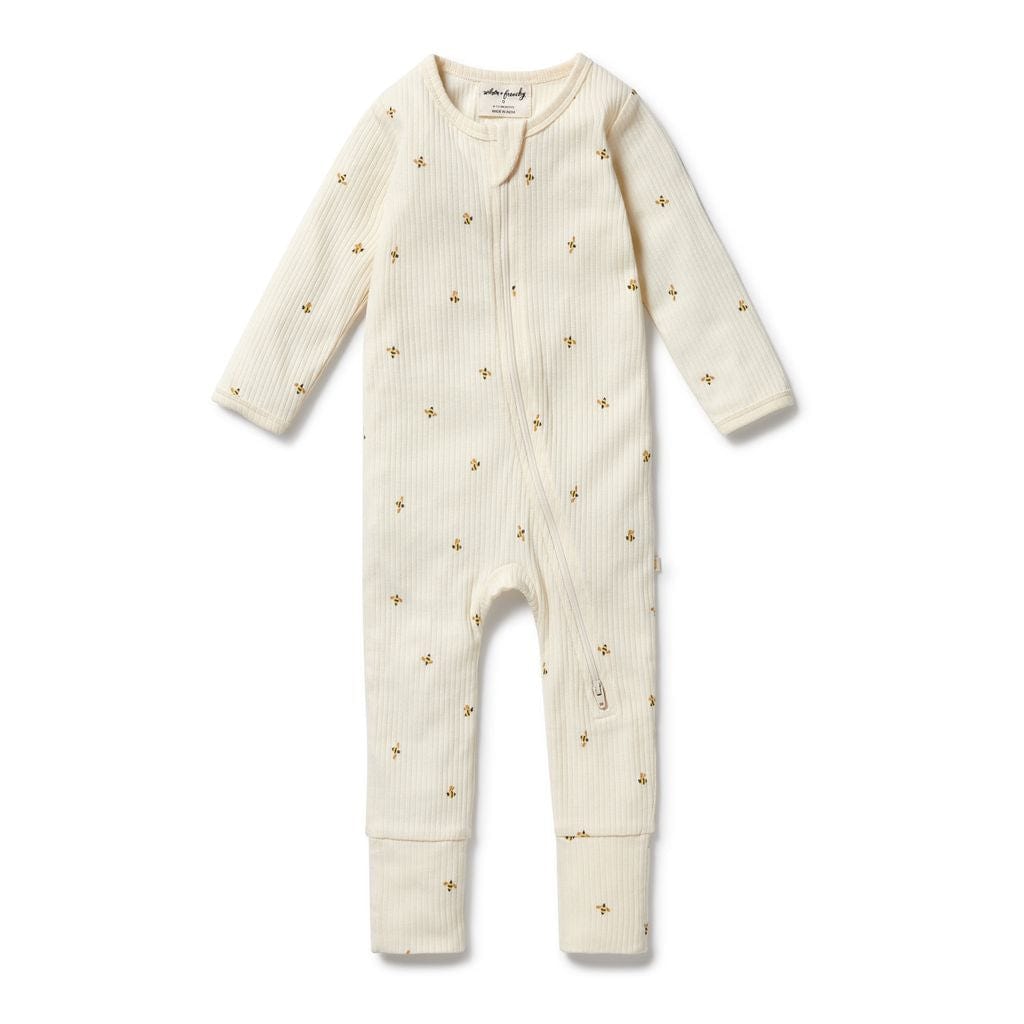 Wilson & Frenchy Unisex Onesie Bee Mine Organic Zipsuit with Feet