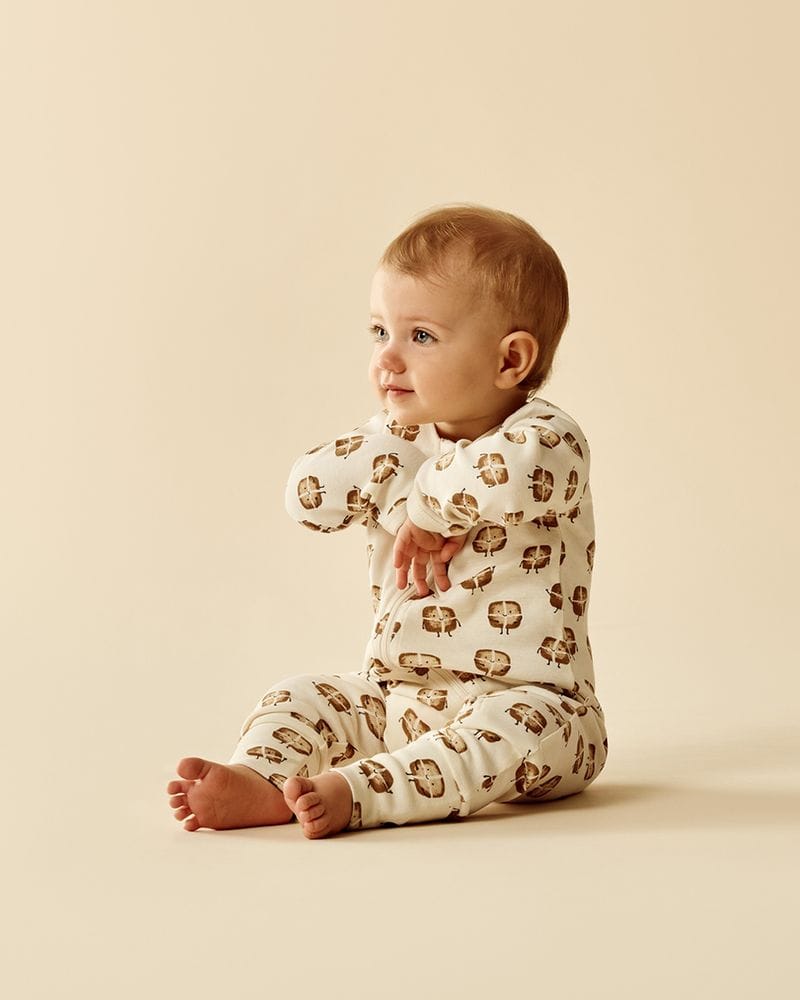 Wilson & Frenchy Unisex Onesie Hot Cross Buns Organic Zipsuit With Feet