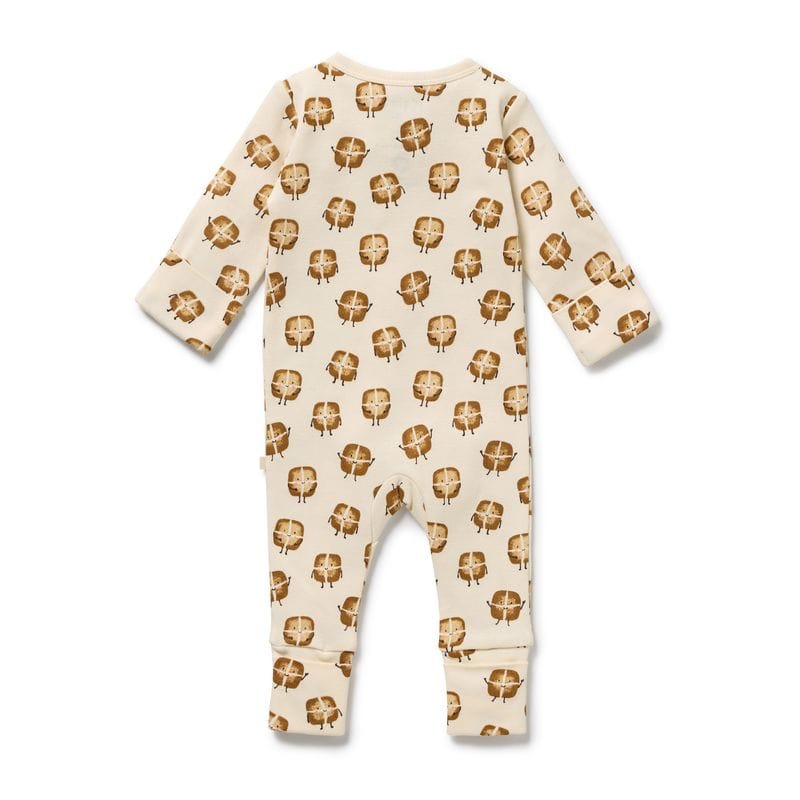 Wilson & Frenchy Unisex Onesie Hot Cross Buns Organic Zipsuit With Feet
