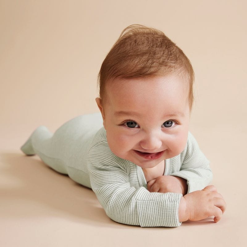 Wilson & Frenchy Unisex Onesie Organic Stripe Rib Zipsuit with Feet - Fern