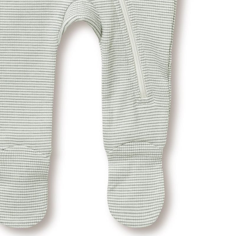 Wilson & Frenchy Unisex Onesie Organic Stripe Rib Zipsuit with Feet - Fern