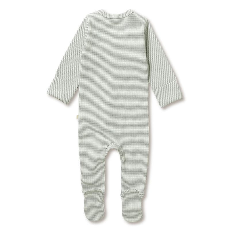 Wilson & Frenchy Unisex Onesie Organic Stripe Rib Zipsuit with Feet - Fern