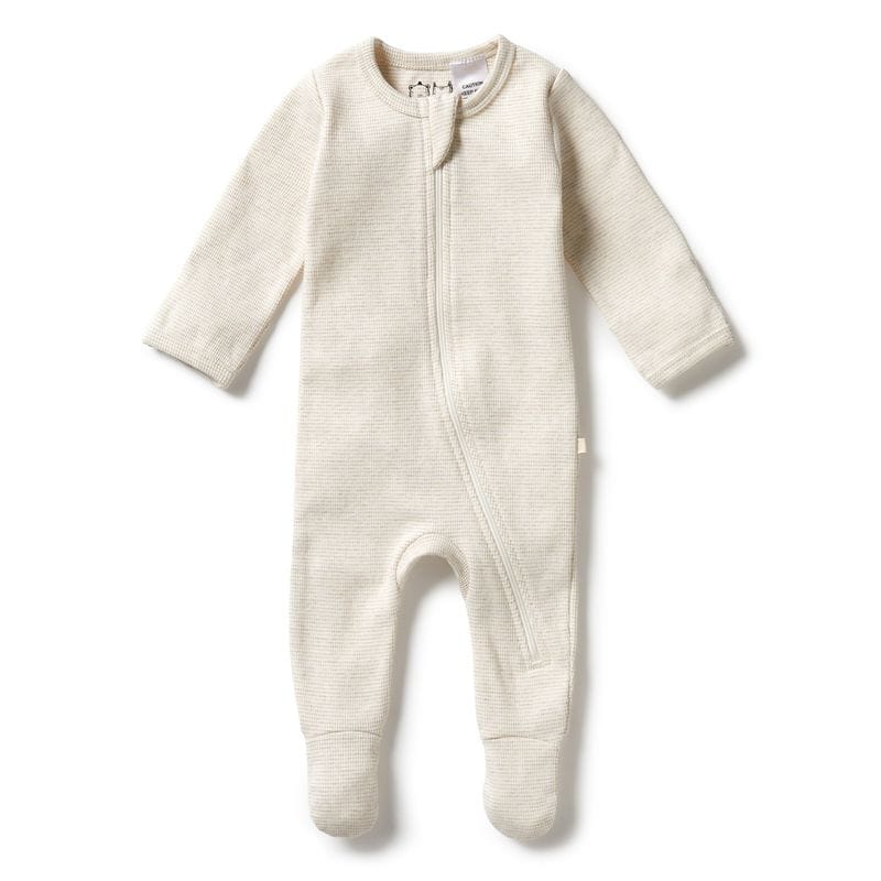 Wilson & Frenchy Unisex Onesie Organic Stripe Rib Zipsuit with Feet - Oatmeal