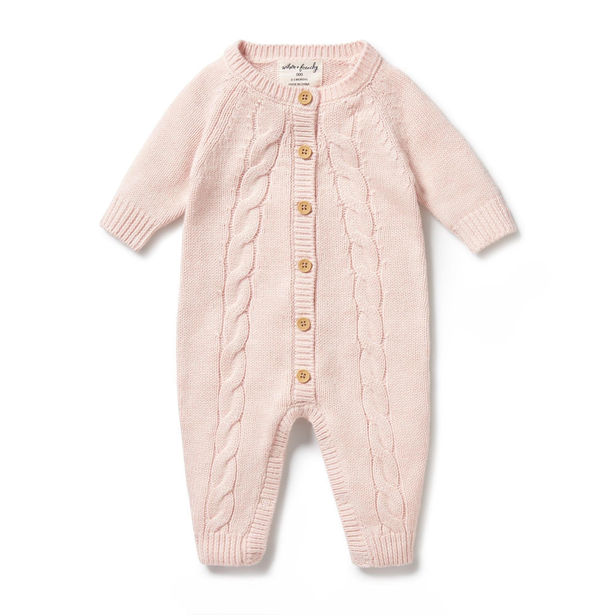 Wilson & Frenchy Unisex Onesie Pink Knitted Cable Growsuit