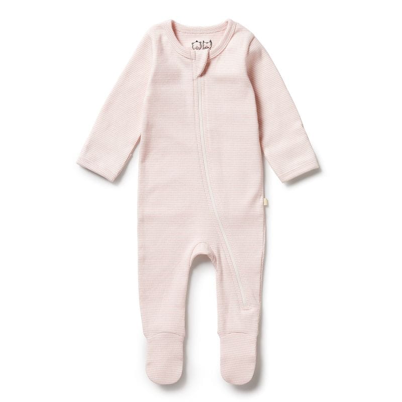 Wilson & Frenchy Unisex Onesie Prem Organic Stripe Rib Zipsuit with Feet - Cantaloupe