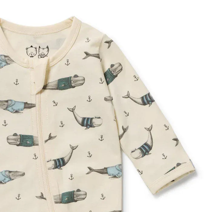 Wilson & Frenchy Unisex Onesie Woolly Whales Organic Zipsuit with Feet