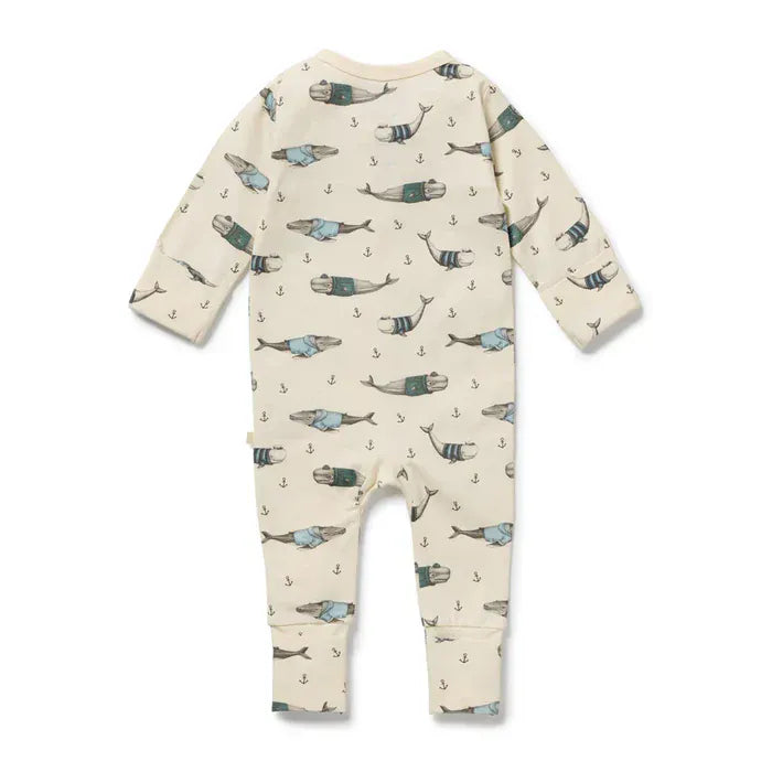 Wilson & Frenchy Unisex Onesie Woolly Whales Organic Zipsuit with Feet
