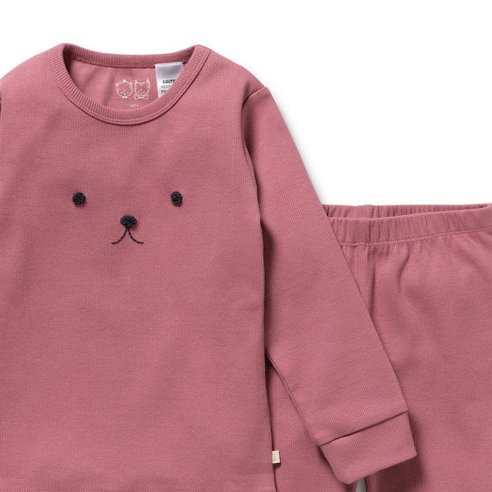 Unisex Plum Organic Rib Long Sleeve Pyjamas by Wilson & Frenchy, soft and cozy sleepwear for comfortable nightwear.