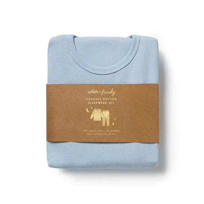 Wilson & Frenchy Unisex Sleepware Storm Blue Organic Rib Long Sleeved Pyjamas