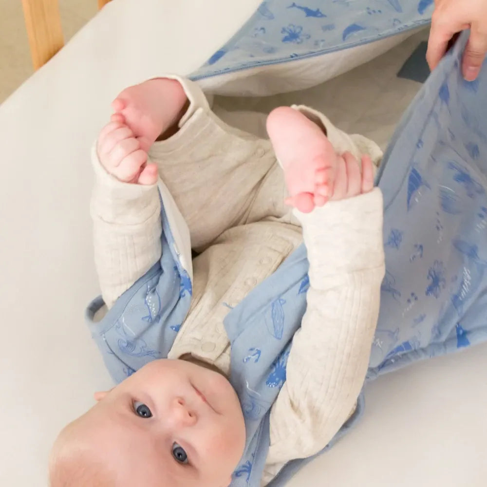 Woolbabe Linen 3-24M Duvet Front Zip Sleeping Bag - Glacier Sail Away
