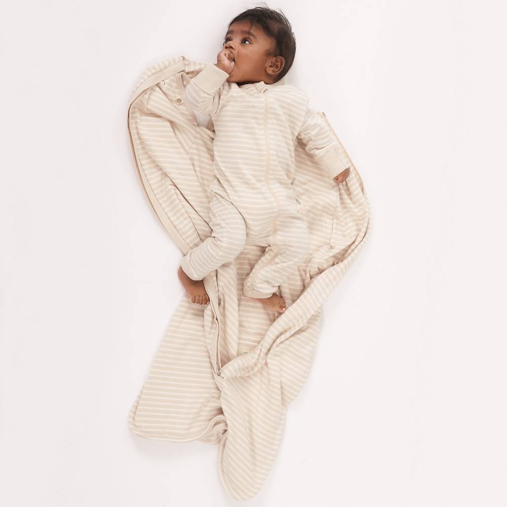 Woolbabe Linen 3-24M Woolbabe 3 Season Front Zip Sleeping Bag - Dune Stripe