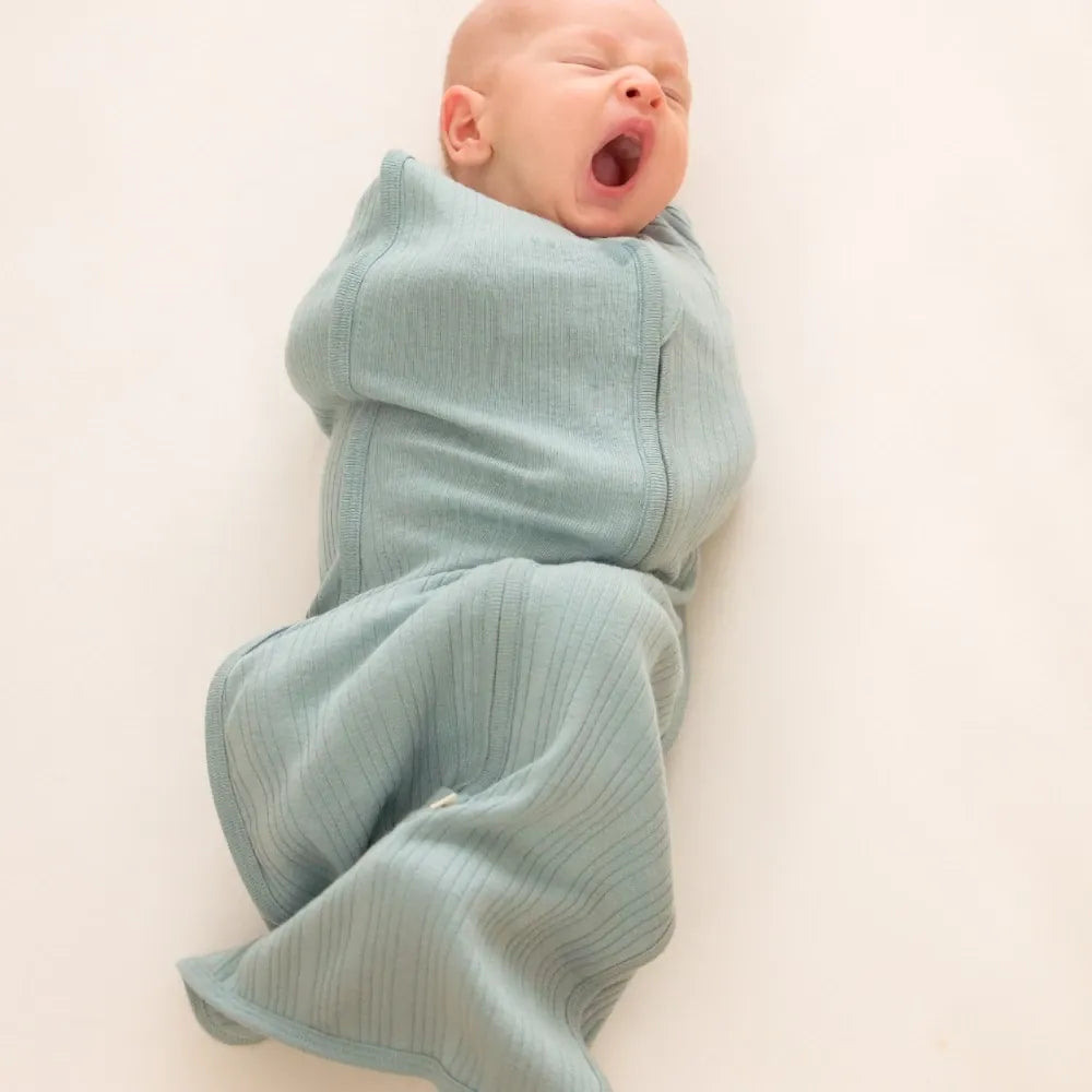 Woolbabe Linen NB-3M Organic Cotton/Merino Fitted Zip Swaddle - Tide Marl