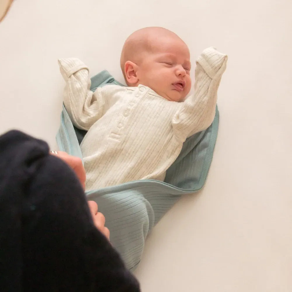 Woolbabe Linen NB-3M Organic Cotton/Merino Fitted Zip Swaddle - Tide Marl