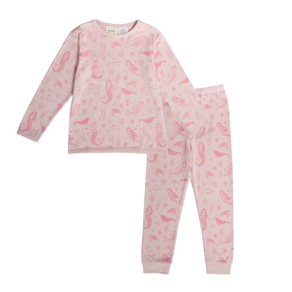 Woolbabe Unisex Sleepware 2Y Merino/Organic Cotton Winter Pyjamas - Shell Mermaids