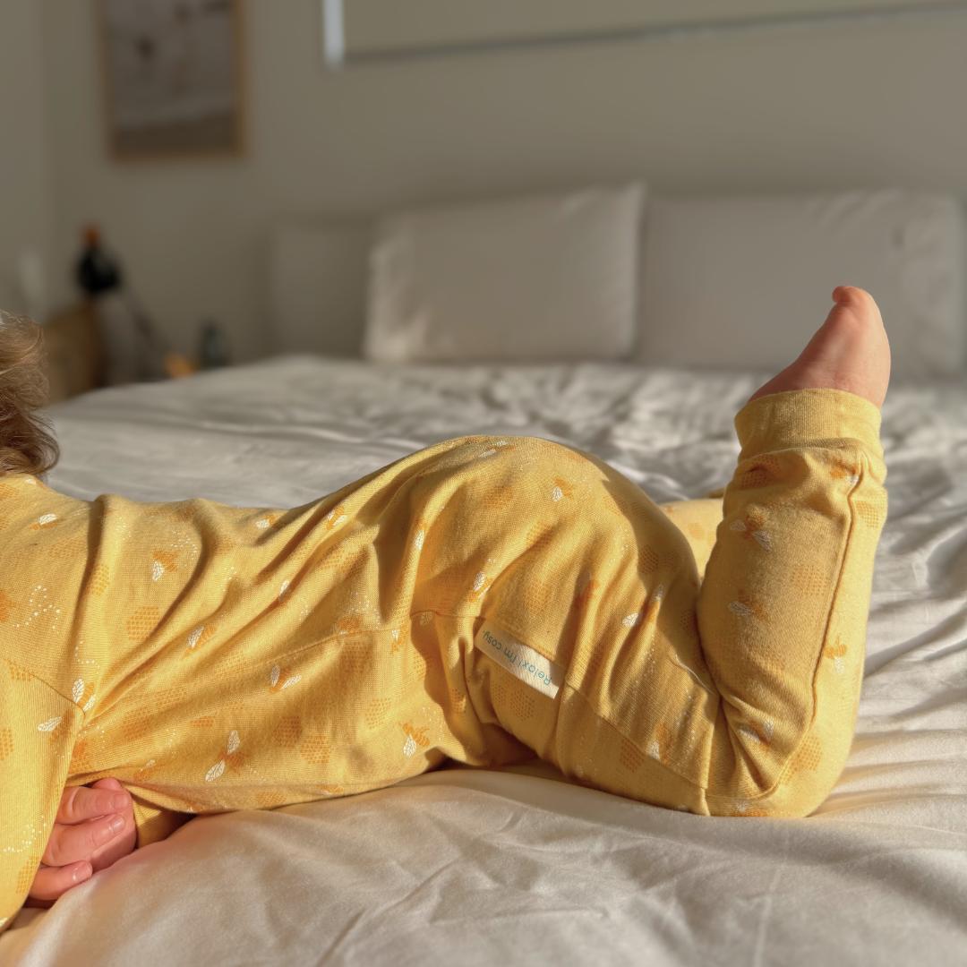 Woolbabe Unisex Sleepware Merino/Organic Cotton PJ Suit - Buttercup Bees