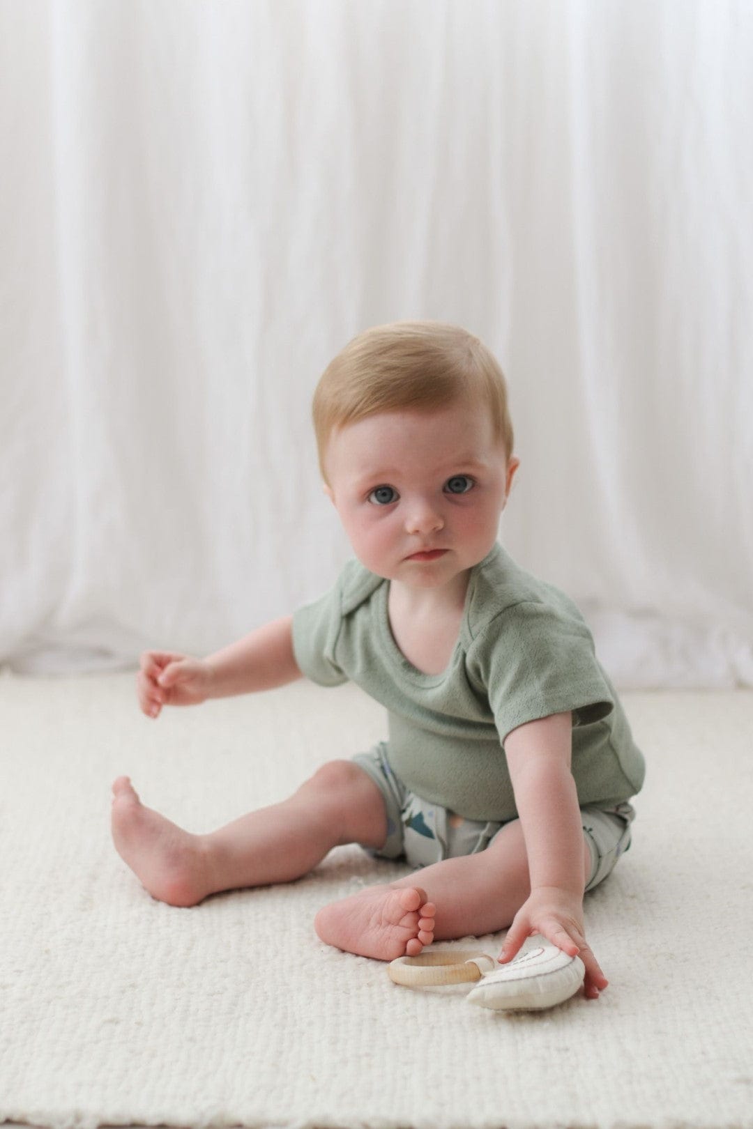 Burrow & Be Boys Onesie Pointelle Short Sleeve Bodysuit - Riverstone
