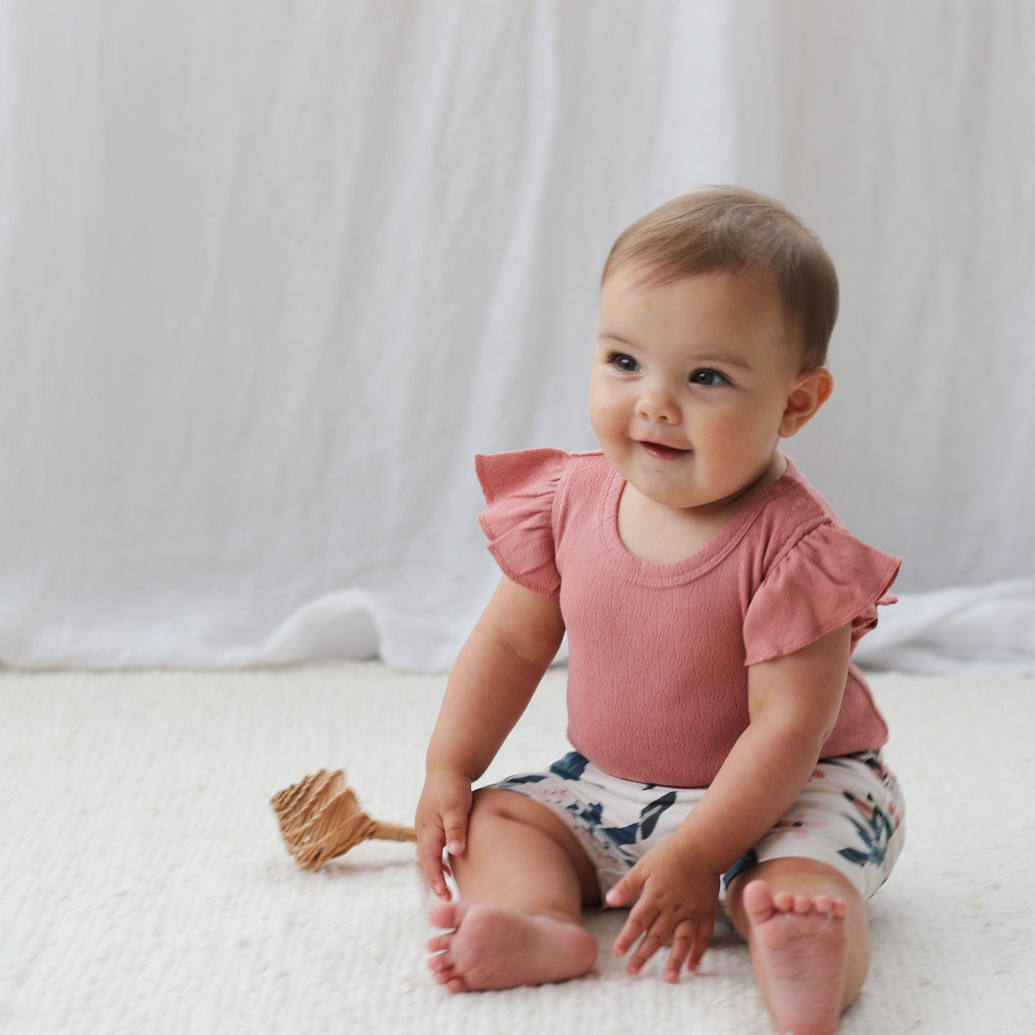 Burrow & Be Girls Onesie Pointelle Flutter Sleeve Bodysuit - Dusk