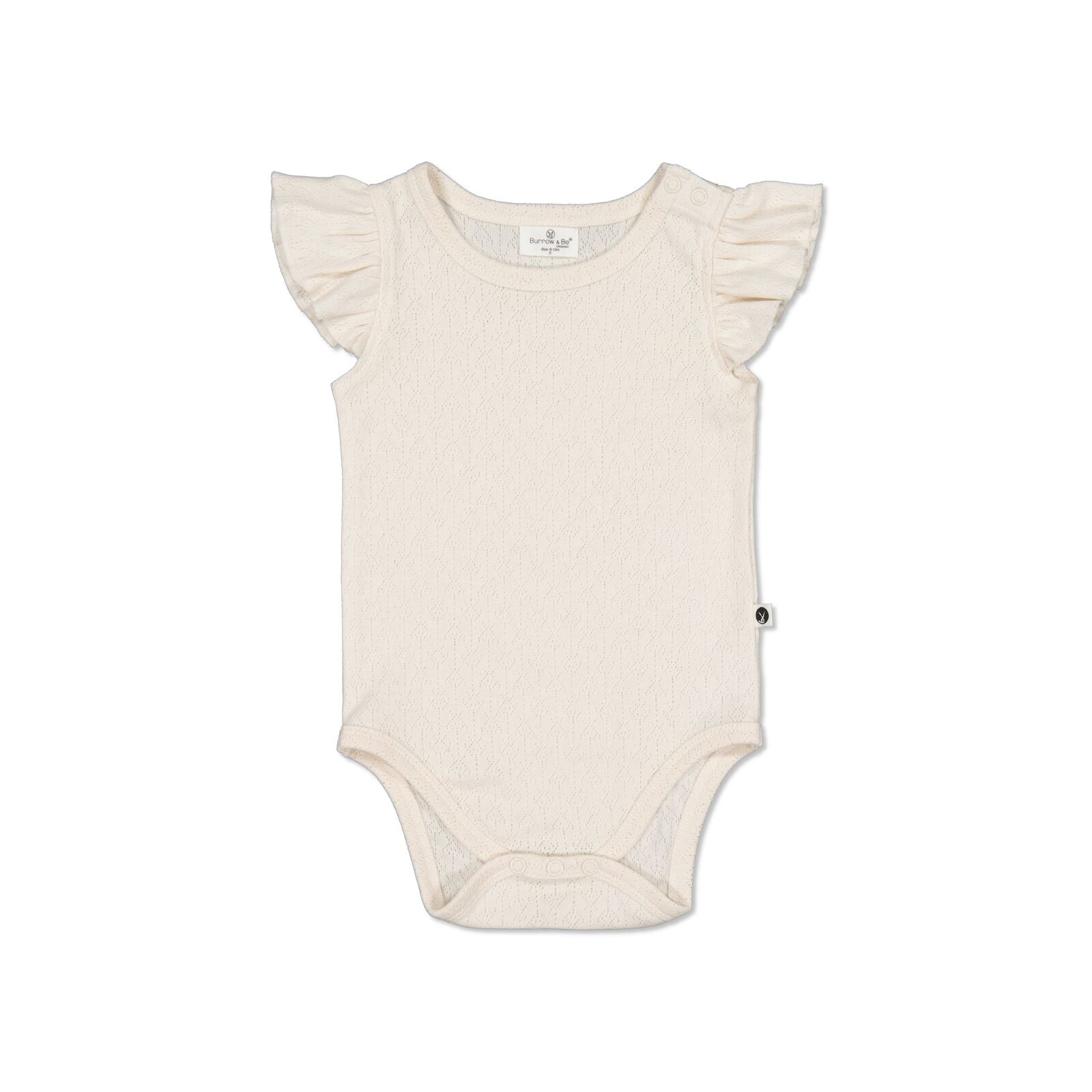 Burrow & Be Girls Onesie Pointelle Flutter Sleeve Bodysuit - Natural