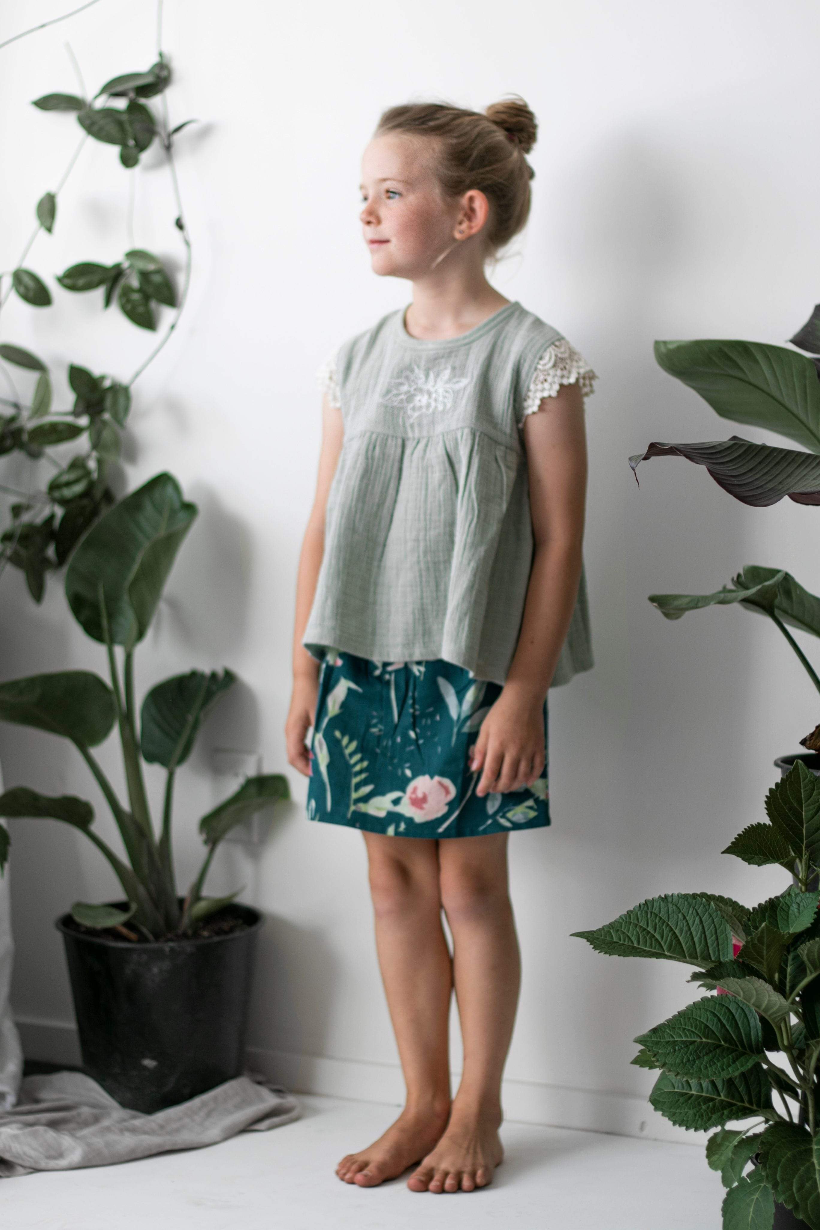Burrow & Be Girls Top Milly Blouse - Lace Sleeve