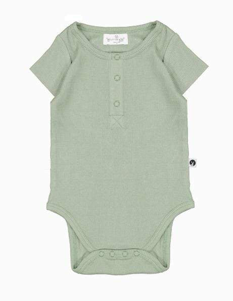 Burrow & Be Unisex Onesie Henley Rib Bodysuit - Sage