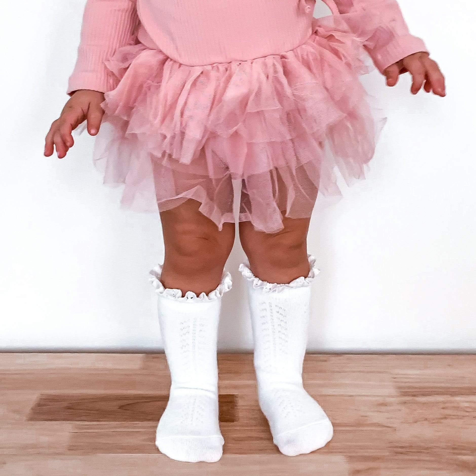 Designer Kidz Accessory Socks Frilly Socks in White