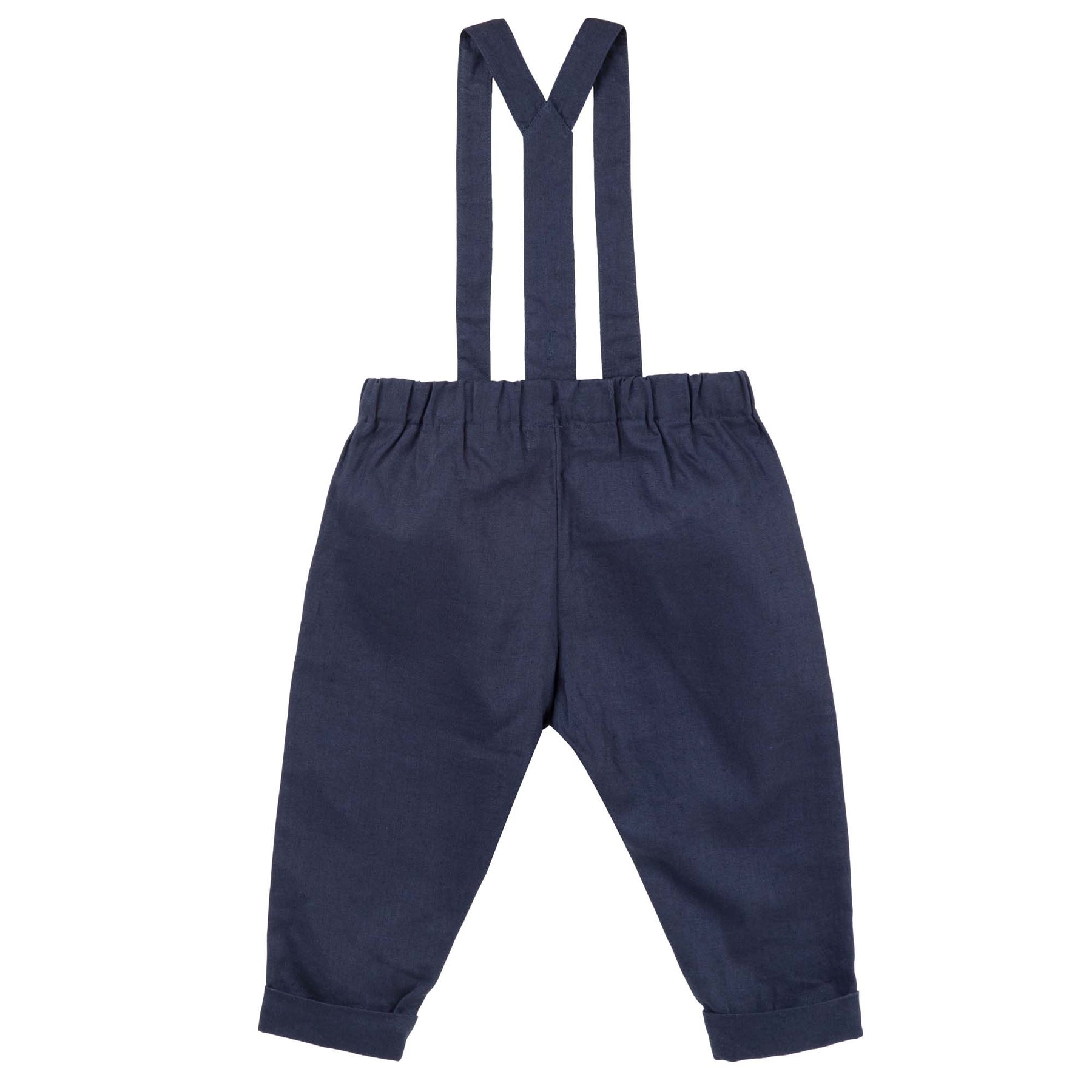 Designer Kidz Boys Pants Finley Linen Suspender Pants - Navy