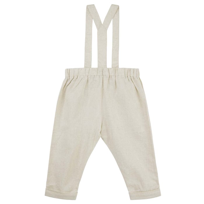 Designer Kidz Boys Pants Finley Linen Suspender Pants - Sand