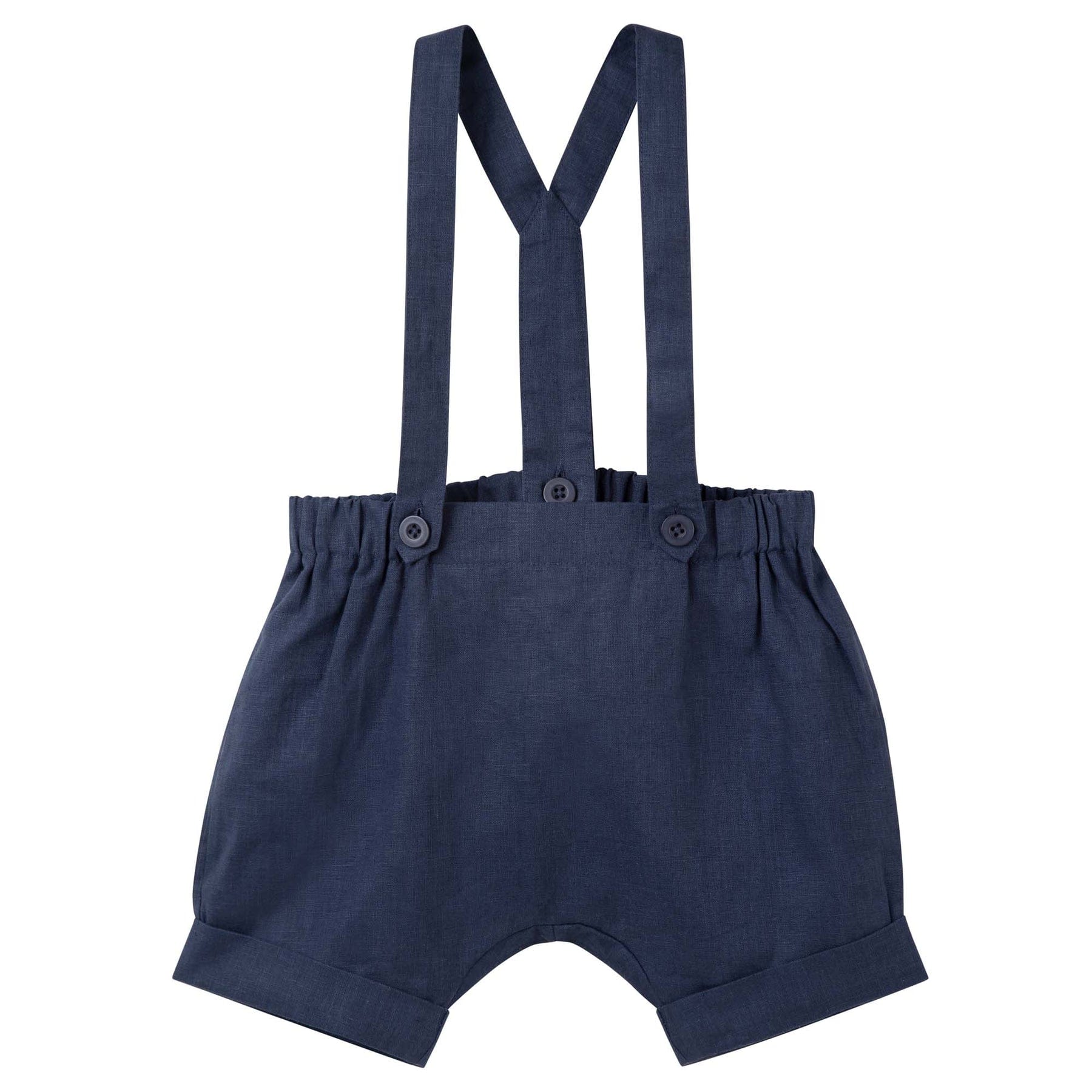 Designer Kidz Boys Pants Finley Linen Suspender Shorts - Navy