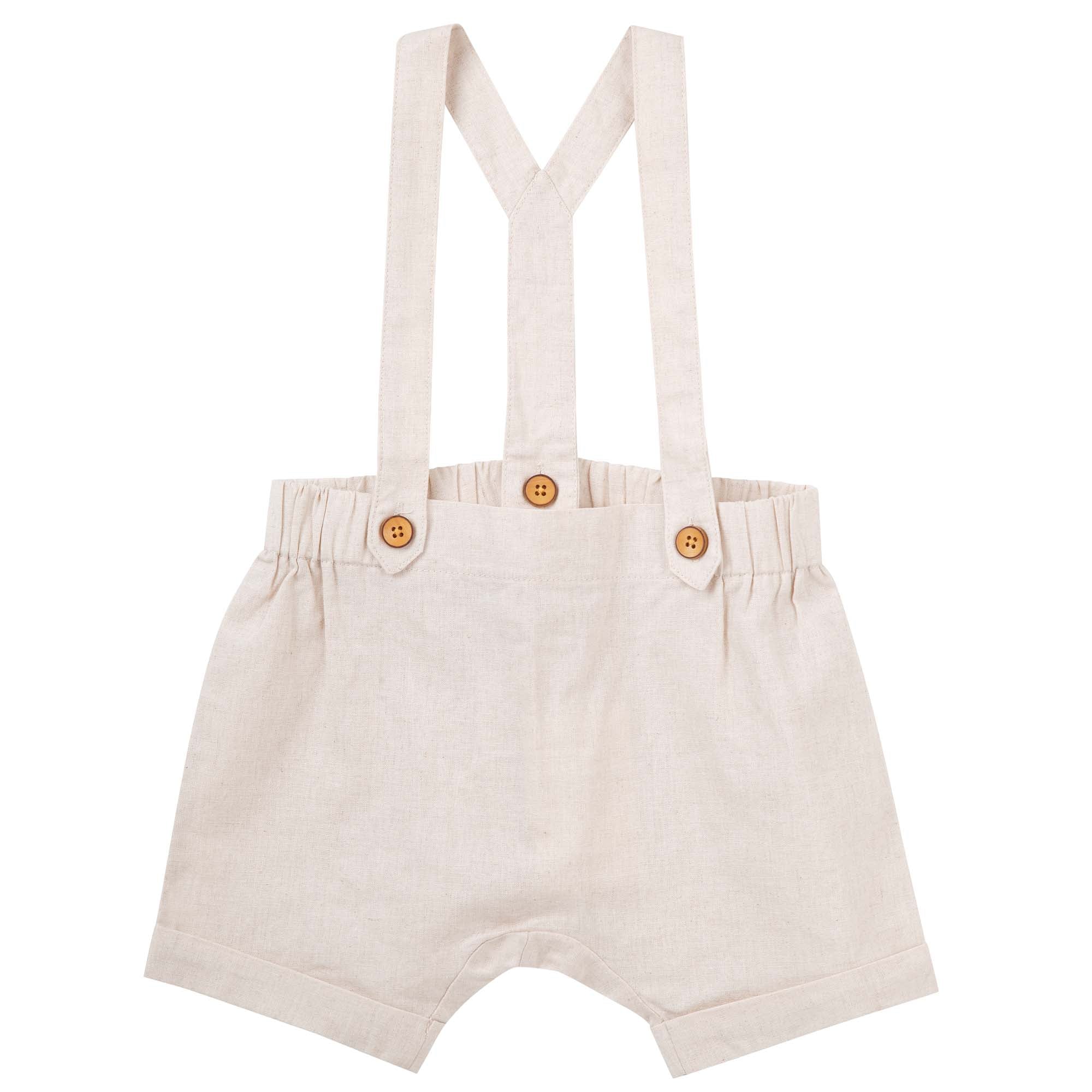 Designer Kidz Boys Pants Finley Linen Suspender Shorts - Sand