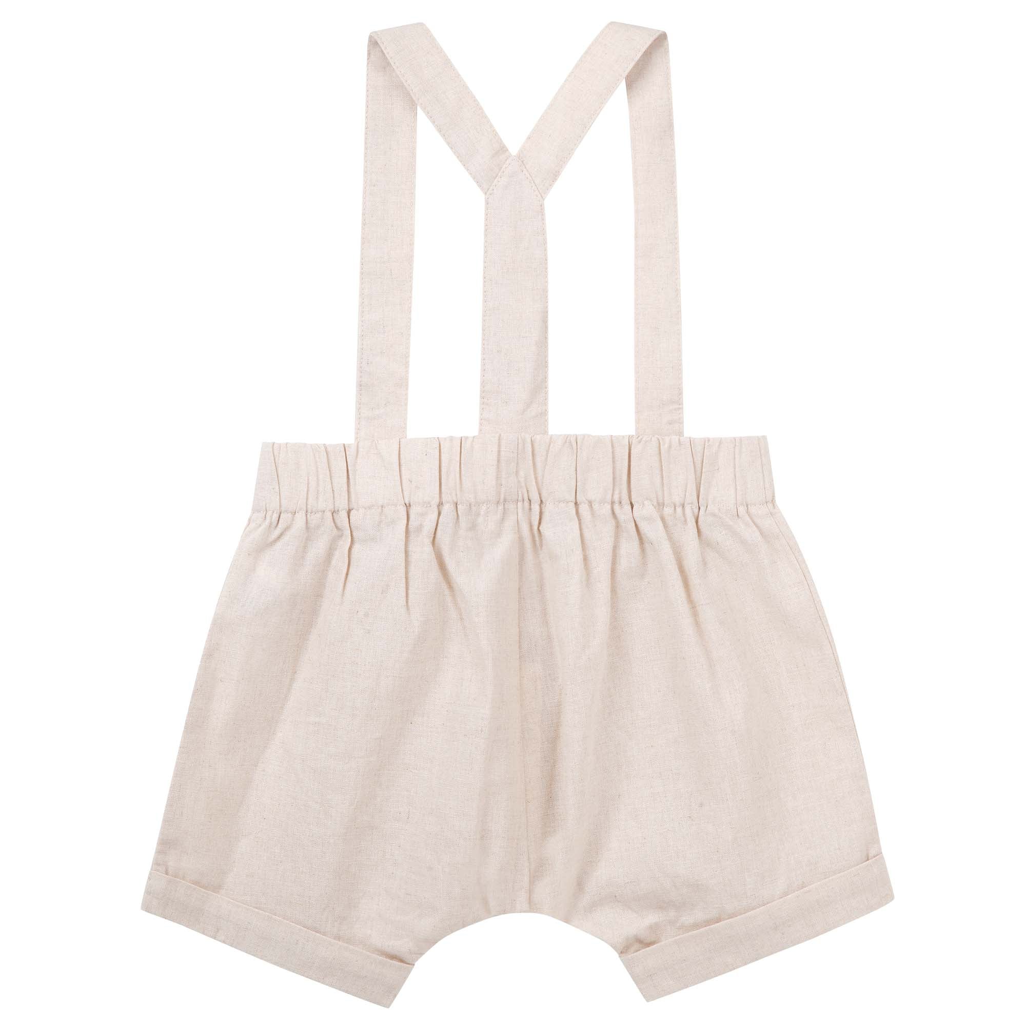 Designer Kidz Boys Pants Finley Linen Suspender Shorts - Sand