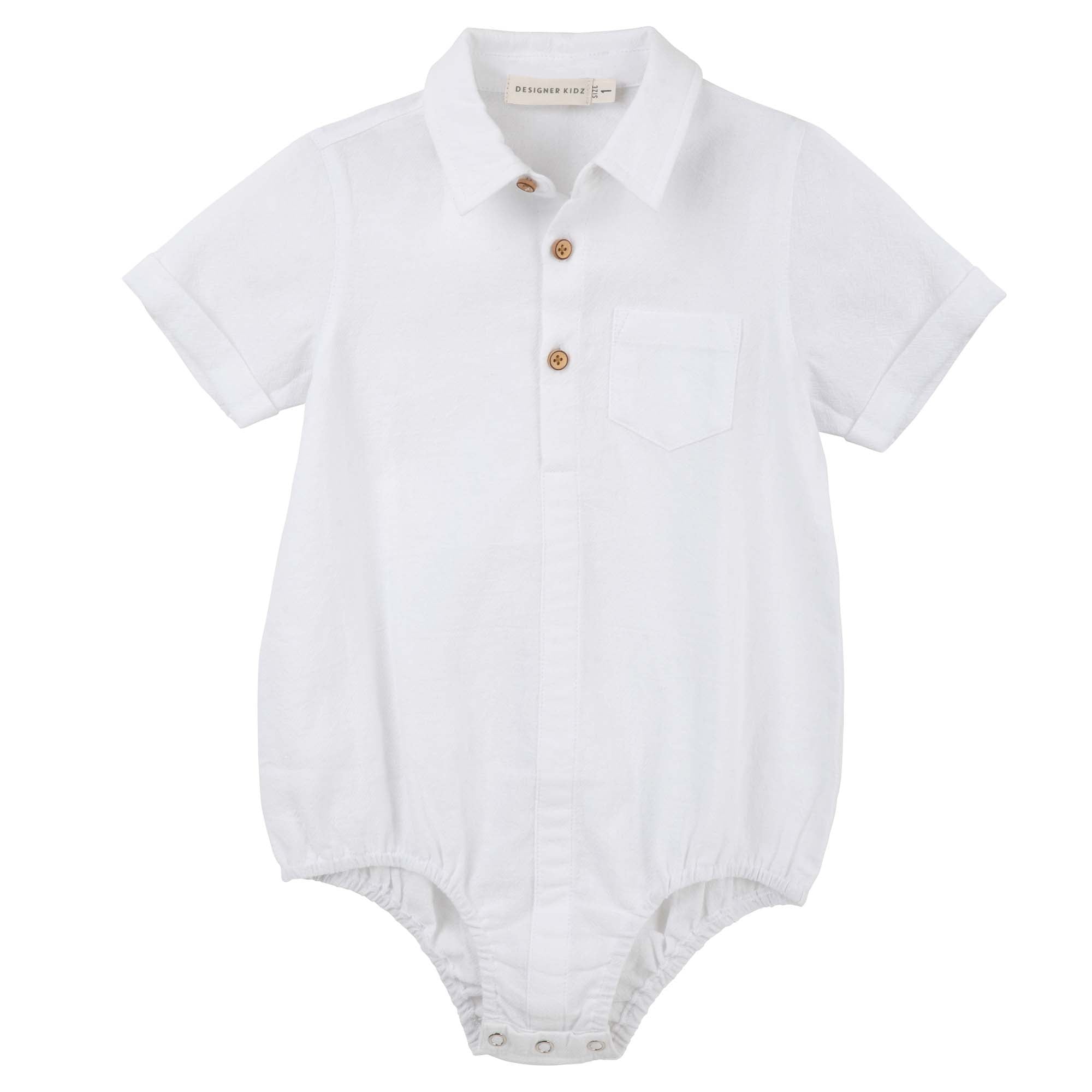 Designer Kidz Boys Tops Archie Formal S/S Button Romper - Ivory