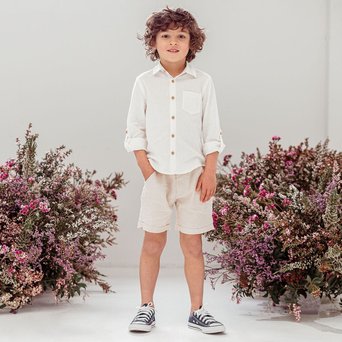 Designer Kidz Boys Tops Archie L/S Button Shirt - Ivory