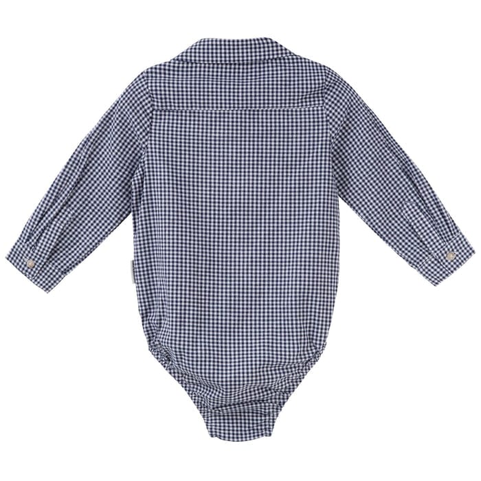 Designer Kidz Boys Tops Oliver L/S Gingham Romper - Navy