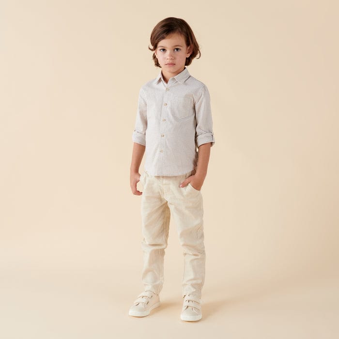 Designer Kidz Boys Tops Oliver L/S Gingham Shirt - Oat
