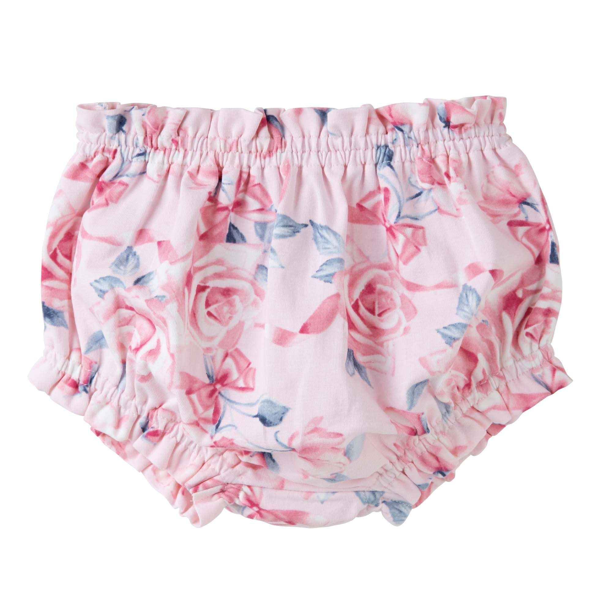 Designer Kidz Girls Bottoms Rose Bow Frilly Baby Bloomers - Pink