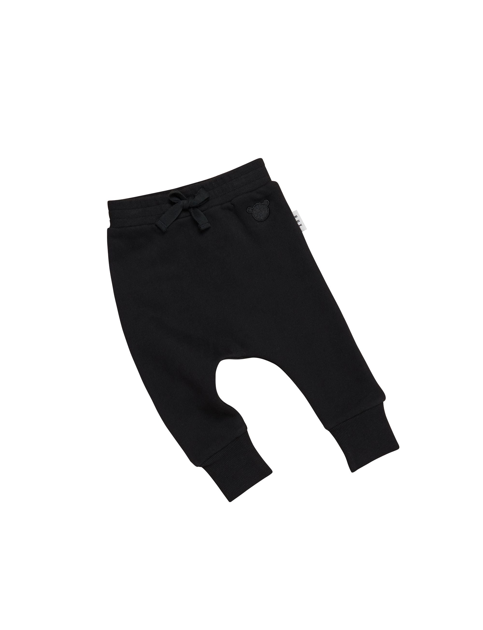 Huxbaby Boys Pants Black Fleece Drop Crotch Pant