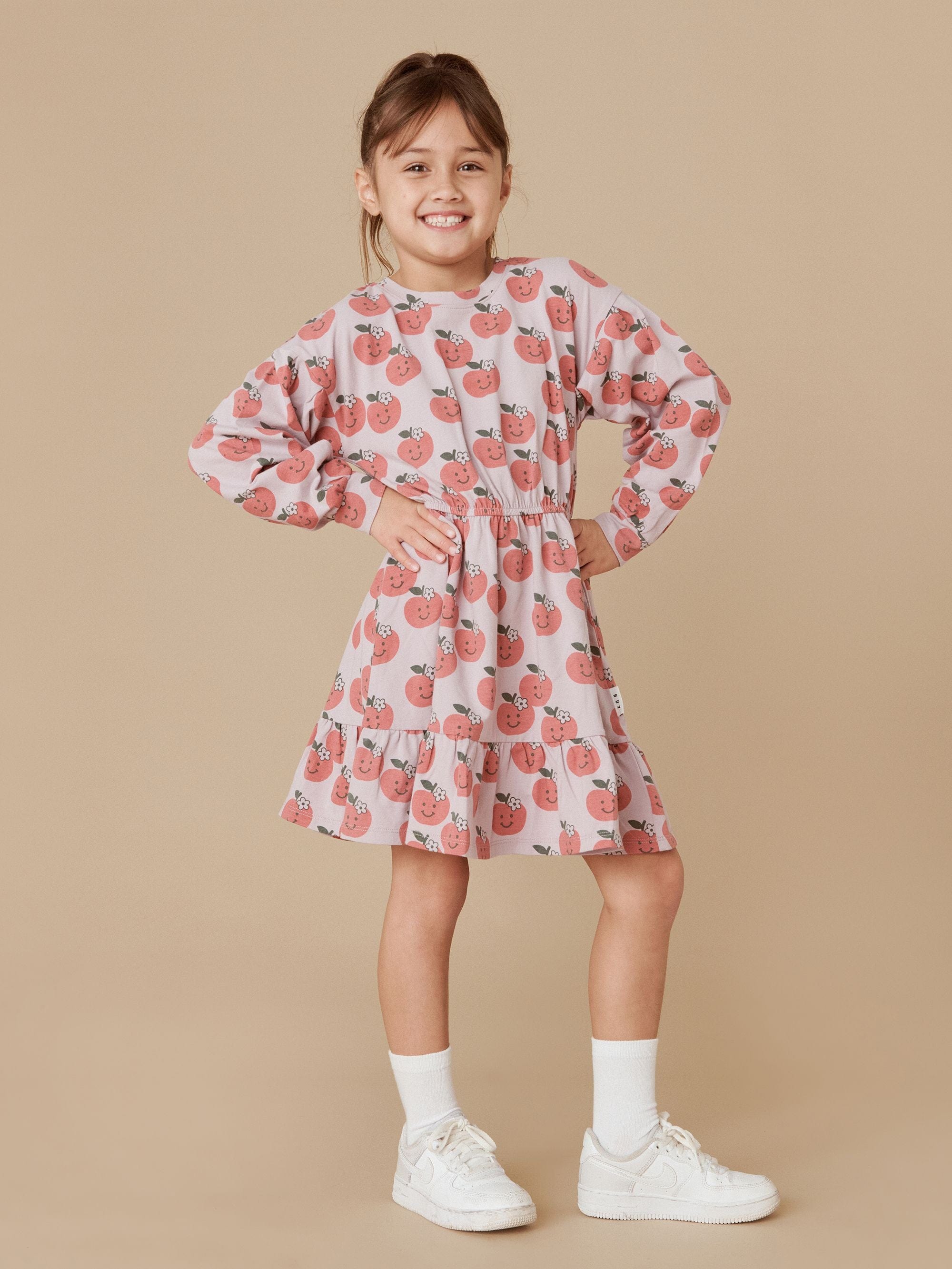 Huxbaby Girls Dress Apple Drop Shoulder Tuck Dress