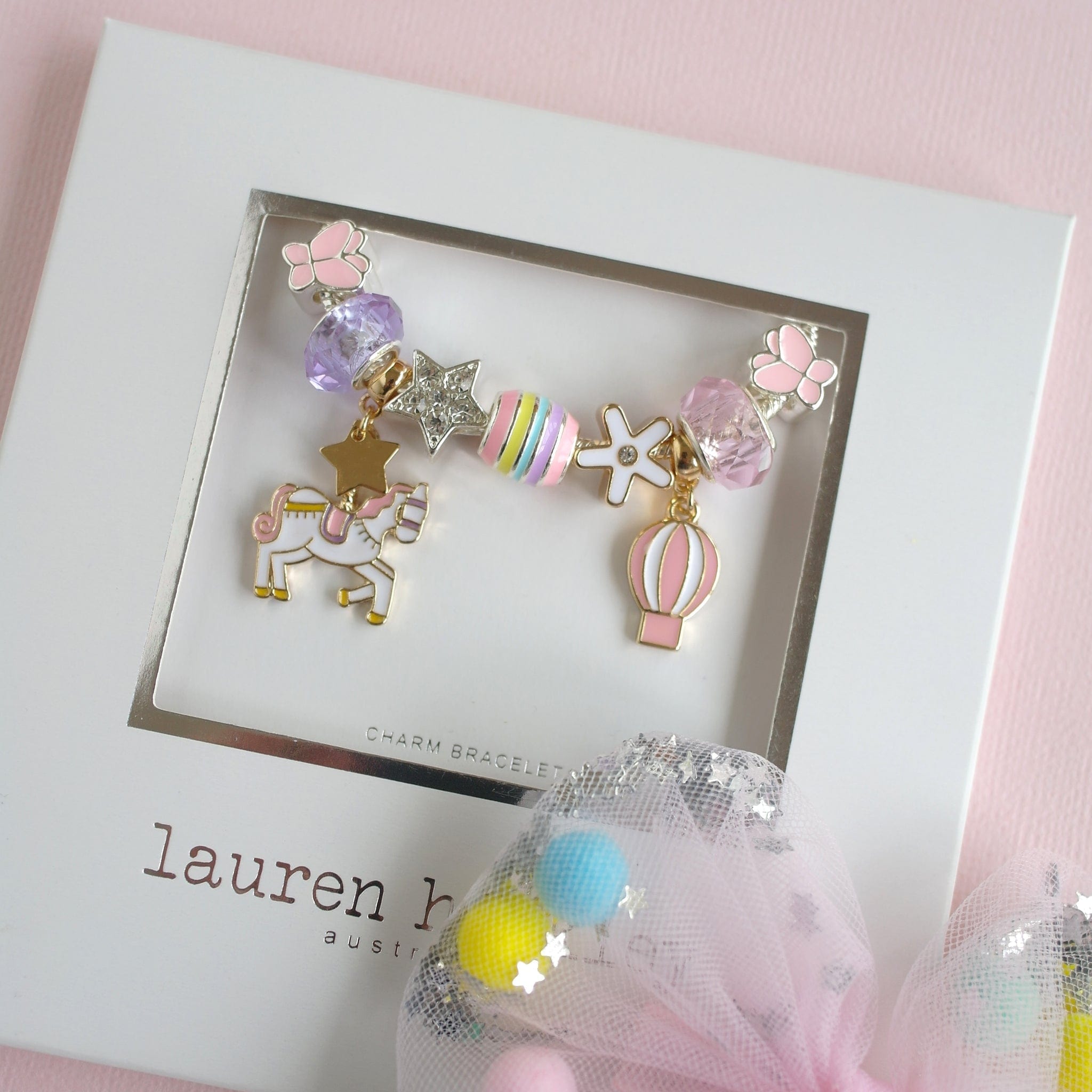Lauren Hinkley Girls Accessory Pastel Funfair Unicorn Charm Bracelet