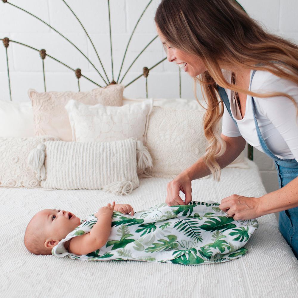 Little Unicorn Linen Cotton Muslin Sleeping Bag - Tropical Leaf