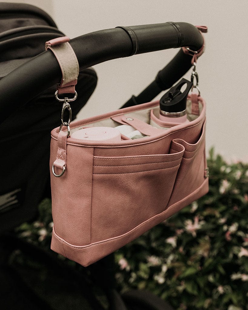 OiOi Baby Accessory Faux Leather Stroller Organiser / Pram Caddy - Dusty Rose