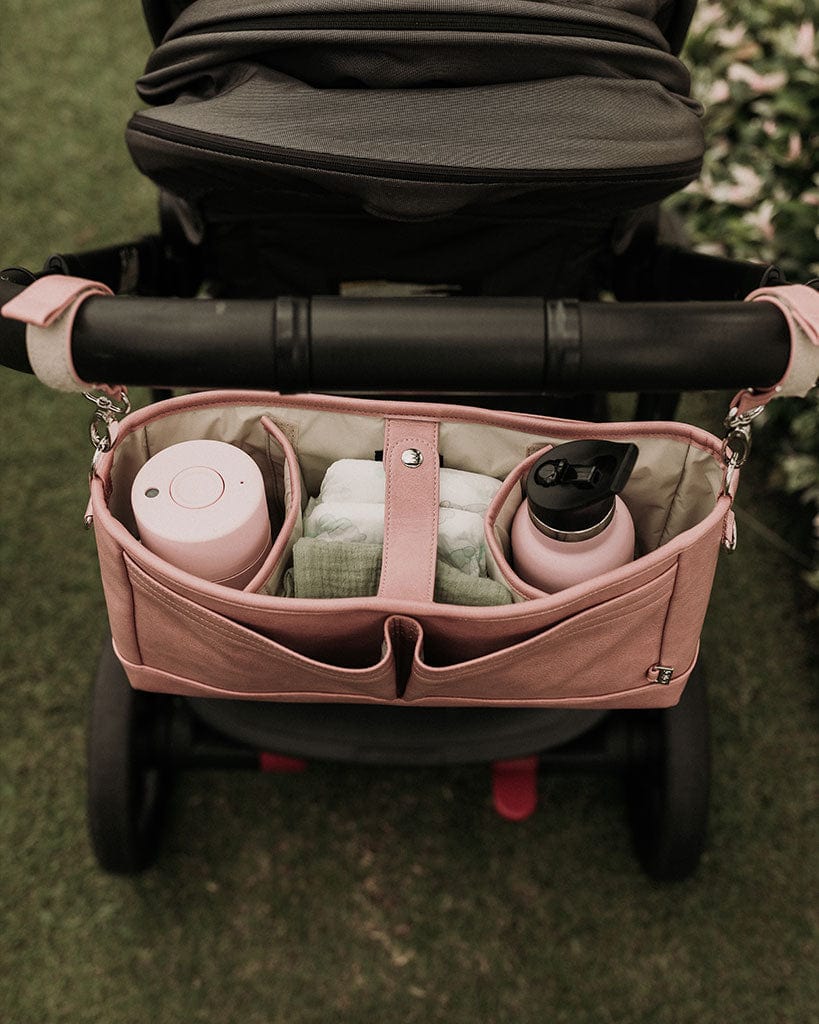 OiOi Baby Accessory Faux Leather Stroller Organiser / Pram Caddy - Dusty Rose