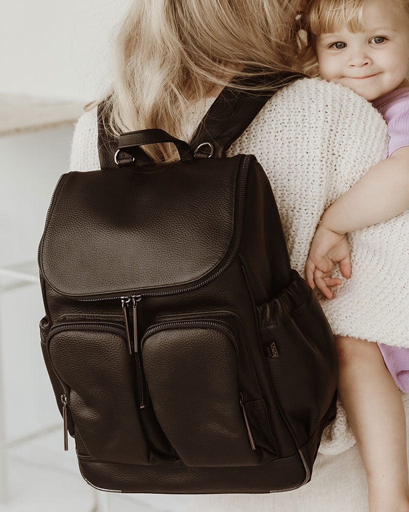 Leather Nappy Backpack Jet Black