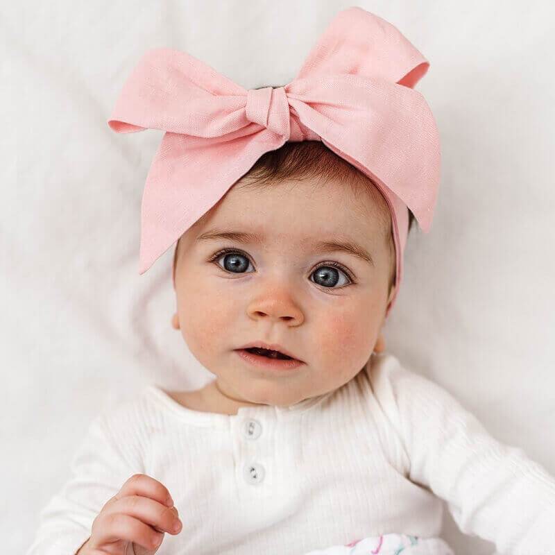 Snuggle Hunny Kids Accessory Hair Baby Pink Snuggle Hunny Linen Pre Tied Headband