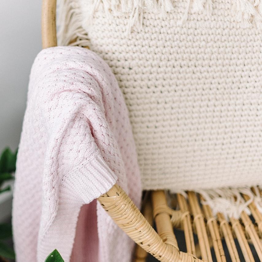 Snuggle Hunny Kids Linen Blankets Blush Snuggle Hunny Diamond Knit Blanket