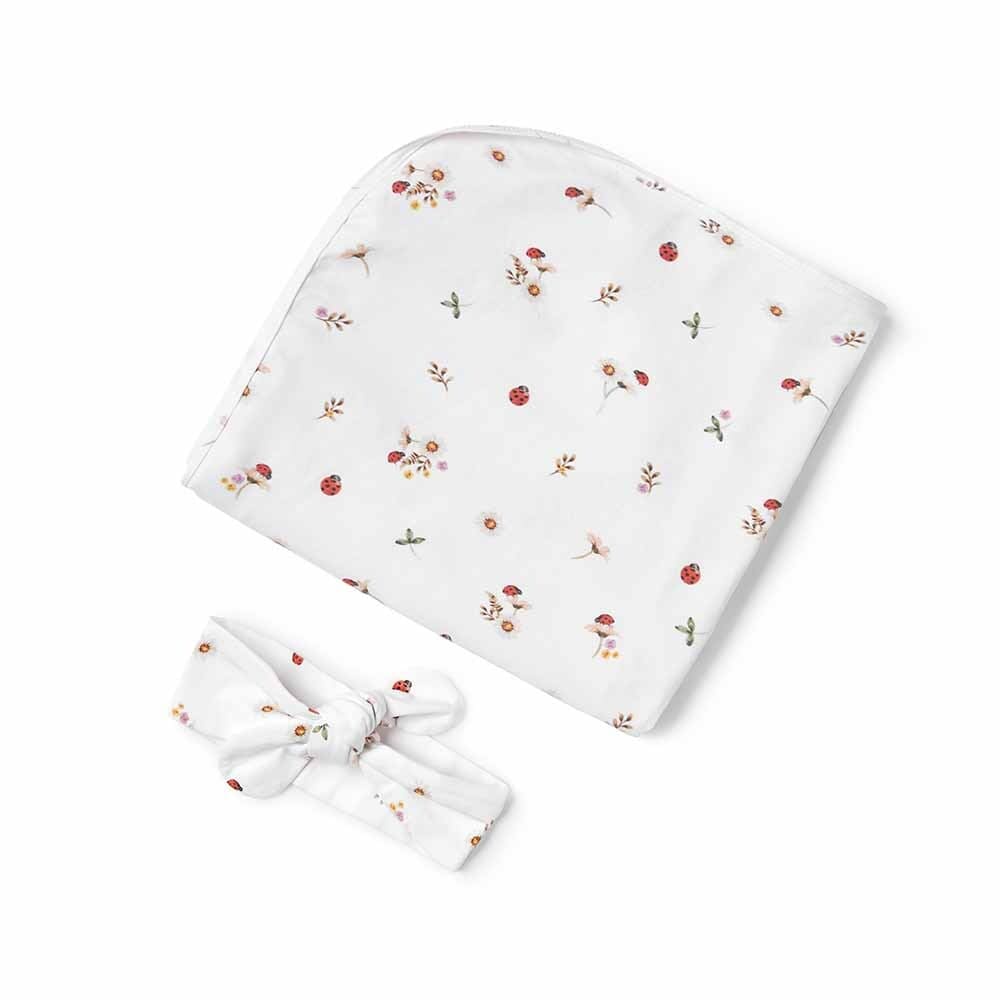Snuggle Hunny Kids Linen Sheets Ladybug Organic Jersey Wrap & Topknot Set