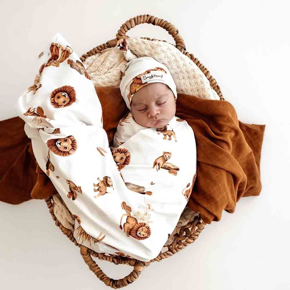 Snuggle Hunny Kids Linen Sheets Lion Organic Jersey Wrap & Beanie Set