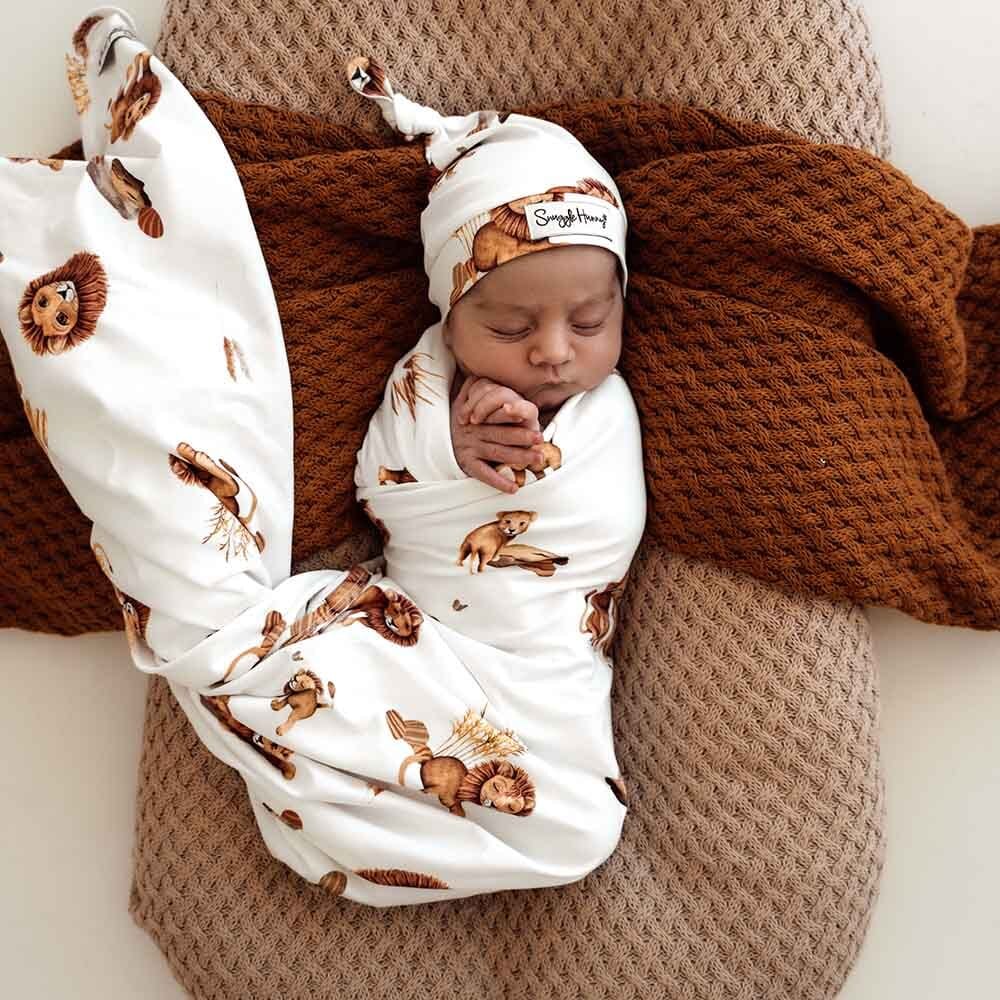 Snuggle Hunny Kids Linen Sheets Lion Organic Jersey Wrap & Beanie Set